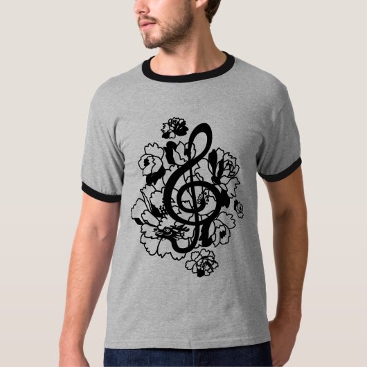 Black Dragon treble clef peonies Custom Shirt (Voorkant)