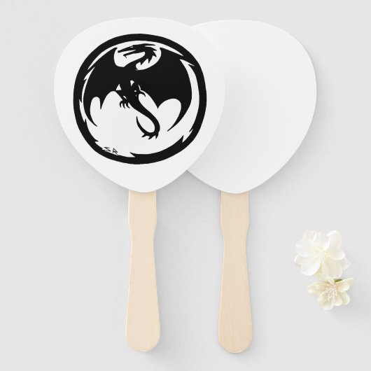Black Dragon white paddle hand fans Handwaaier (Voorkant en achterkant)