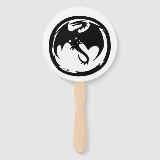 Black Dragon white round hand fans Handwaaier (Voorkant)