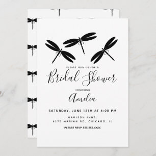 Black Dragonflies Bridal Shower Invitation Kaart