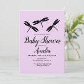 Black Dragonflies Paars Baby shower Kaart (Staand voorkant)