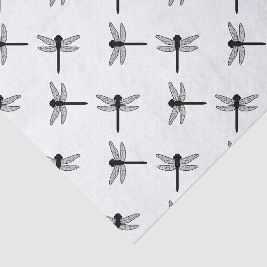 Black Dragonfly Pattern op White Tissuepapier (Detail)