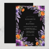 Black Dramatic Botanical Wedding Kaart (Voorkant / Achterkant)