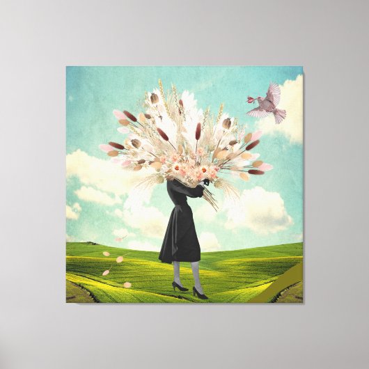 Black Dress Dried Flower Bouquet & Sky Collage Canvas Afdruk (Voorkant)
