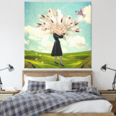 Black Dress Dried Flower Bouquet & Sky Collage Canvas Afdruk (Insitu (Slaapkamer))
