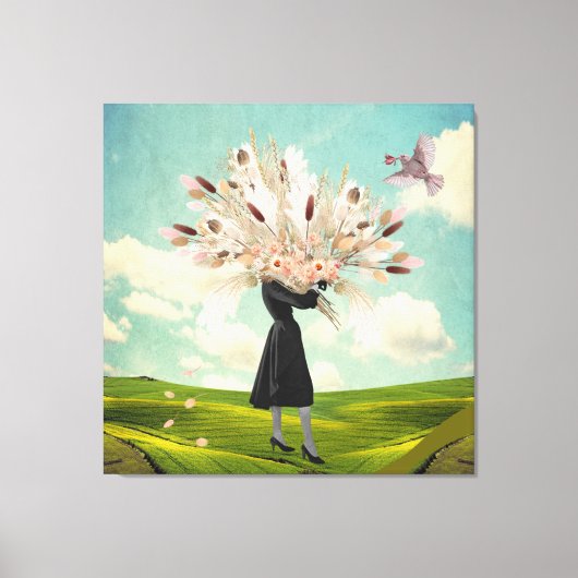 Black Dress Dried Flower Bouquet & Sky Collage Canvas Afdruk (Voorkant)