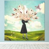 Black Dress Dried Flower Bouquet & Sky Collage Canvas Afdruk (Insitu (Houten vloer))