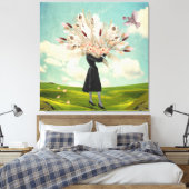 Black Dress Dried Flower Bouquet & Sky Collage Canvas Afdruk (Insitu (Slaapkamer))