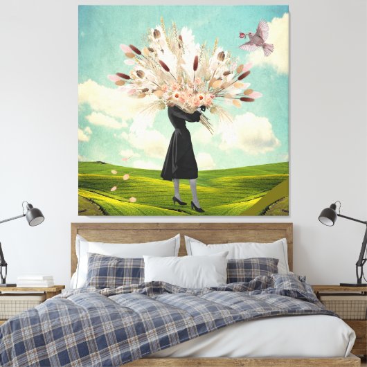 Black Dress Dried Flower Bouquet & Sky Collage Canvas Afdruk (Insitu (Slaapkamer))