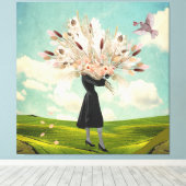 Black Dress Dried Flower Bouquet & Sky Collage Canvas Afdruk (Insitu (Houten vloer))