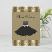 Black Dress Gold Chandelier Sweet Sixteen Birthday Kaart (Staand voorkant)