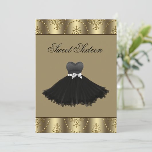Black Dress Gold Chandelier Sweet Sixteen Birthday Kaart (Staand voorkant)