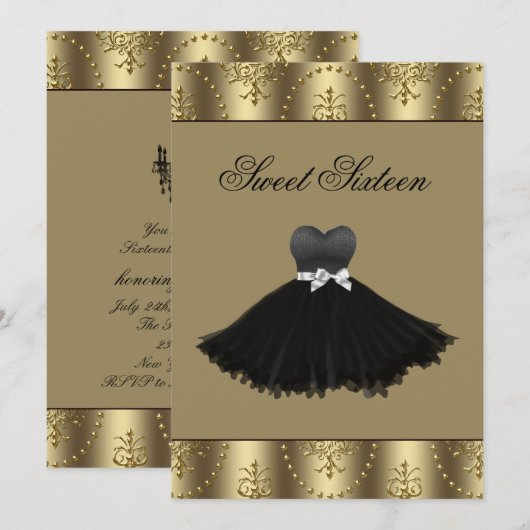 Black Dress Gold Chandelier Sweet Sixteen Birthday Kaart (Voorkant / Achterkant)