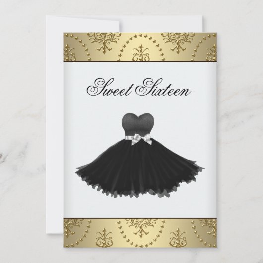 Black Dress Gold Chandelier Sweet Sixteen Birthday Kaart (Voorkant)