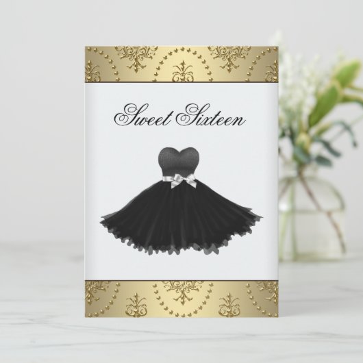 Black Dress Gold Chandelier Sweet Sixteen Birthday Kaart (Staand voorkant)