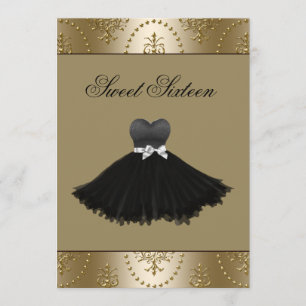 Black Dress Gold Chandelier Sweet Sixteen Birthday Kaart