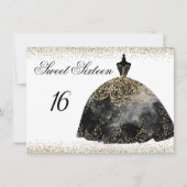 Black Dress Gold Glitter Sweet 16-uitnodiging Kaart (Voorkant)