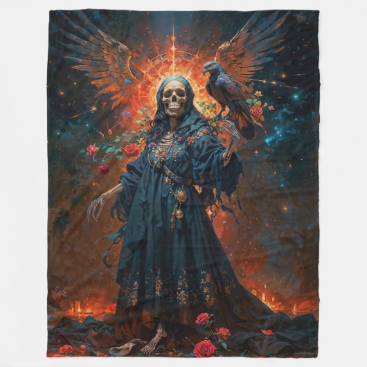 Black Dress Santa Muerte Fleece Deken (Voorkant)