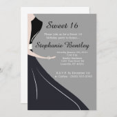 Black Dress Silhouette Sweet 16 Uitnodiging (Voorkant / Achterkant)