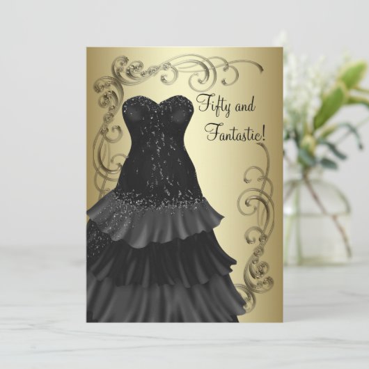 Black Dress Zwart Goud Vrouwen 50ste Verjaardag Pa Kaart (Staand voorkant)