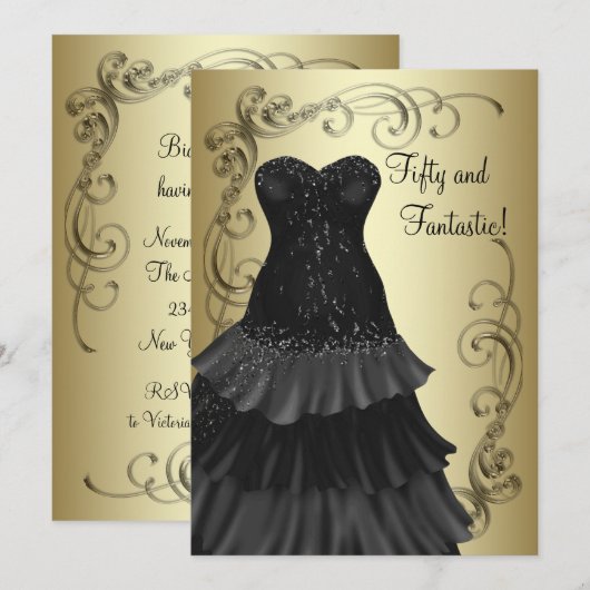 Black Dress Zwart Goud Vrouwen 50ste Verjaardag Pa Kaart (Voorkant / Achterkant)