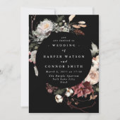 Black Dried Burgundy Rustic Florals Wedding Kaart (Voorkant)