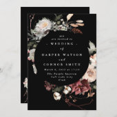 Black Dried Burgundy Rustic Florals Wedding Kaart (Voorkant / Achterkant)