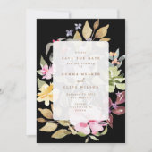 Black Dried Floral Waterverf Art Wedding Foto Save The Date (Voorkant)