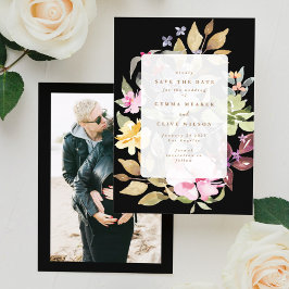 Black Dried Floral Waterverf Art Wedding Foto Save The Date