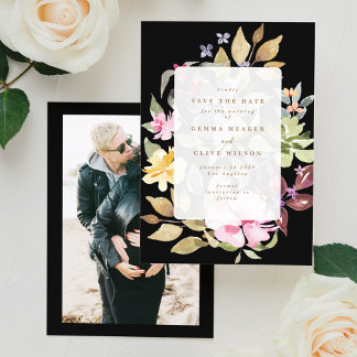 Black Dried Floral Waterverf Art Wedding Foto Save The Date