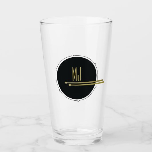Black Drums Cool Moderne Muziek Monogrammed Glas (Voorkant)