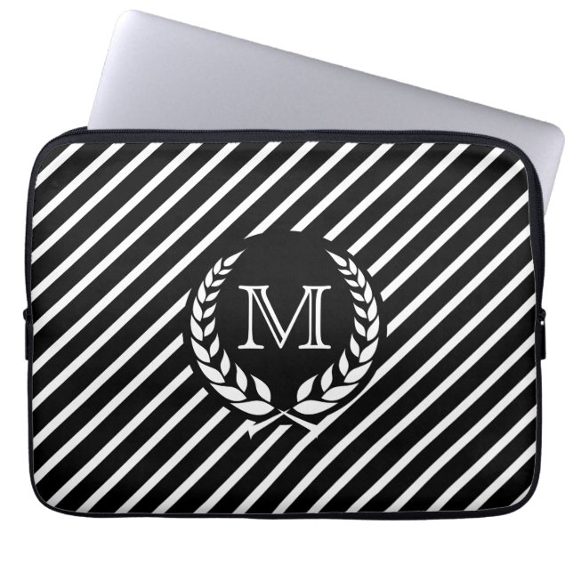 Black DS Wreathed Monogram Laptop Sleeve (Voorkant)