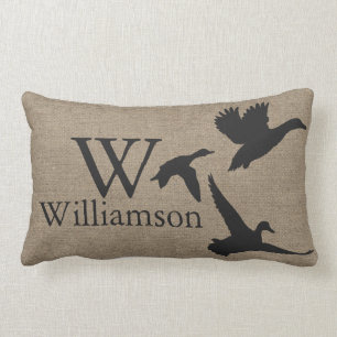 Black Duck Silhouettes Faux Burlap Familienaam Kussen