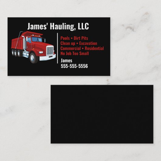 Black Dump Truck Visitekaartje (Voorkant / Achterkant)