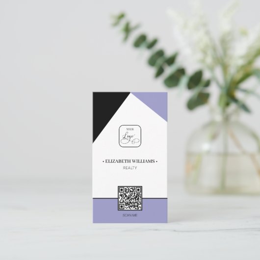 Black Dusty Paars Custom Business Logo & QR Code Visitekaartje (Staand voorkant)