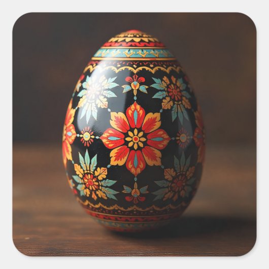 Black Easter Egg with Floral Motifs Vierkante Sticker (Voorkant)