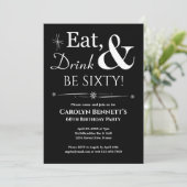 Black Eat Drink Be Sixty 60th Birthday Midcentury Kaart (Staand voorkant)