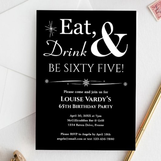 Black Eat Drink Be Sixty Five 65th Birthday Retro Kaart