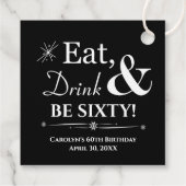 Black Eat Drink & Be Sixty Retro 60e Verjaardag Bedankjes Labels (Achterkant)