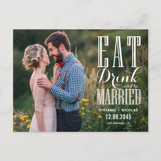 Black Eat Drink en Be Married Foto Save the Date Aankondigingskaart (Voorkant)