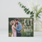 Black Eat Drink en Be Married Foto Save the Date Aankondigingskaart (Staand voorkant)