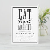 Black Eat, Drink en getrouwd zijn bruiloft Kaart (Staand voorkant)