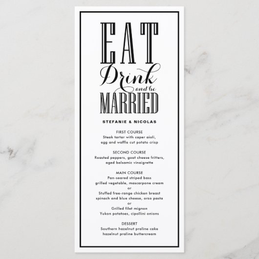 Black Eat, Drink en getrouwd zijn bruiloft Menu (Voorkant)