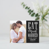 Black Eat, Drink en getrouwd zijn Save the Date Aankondigingskaart (Staand voorkant)