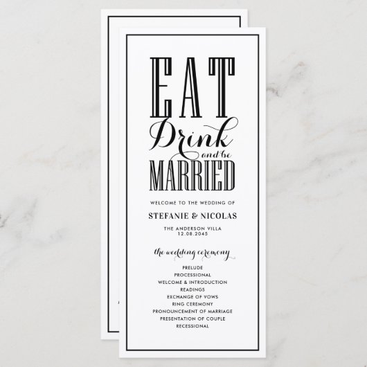 Black | Eat Drink en huwelijksweddenschappen Programmakaart (Voorkant / Achterkant)