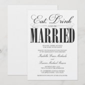 Black Eat, Drink & trouwen | Huwelijksuitnodiging Kaart (Voorkant / Achterkant)