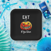 Black Eat if you dare Halloween Smiling Pumpkin Papieren Bordje (Feest)