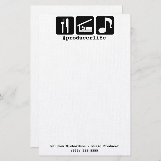 Black Eat Sleep Music-pictogrammen Briefpapier (Voorkant / Achterkant)