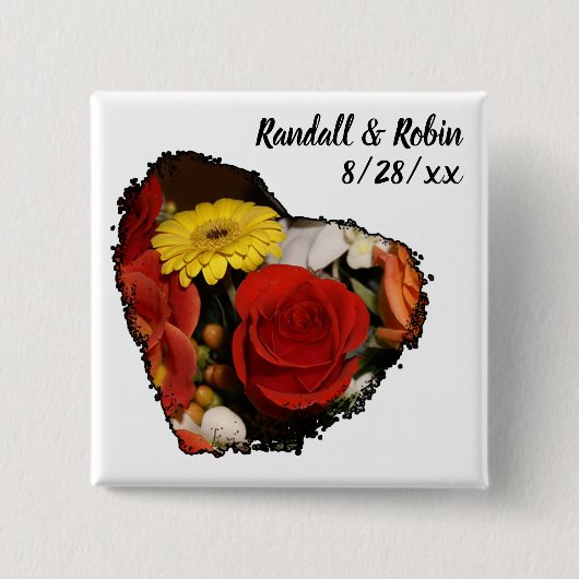 Black Edged Heart Shape Bouquet Foto Vierkante Button 5,1 Cm (Voorkant)