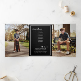 Black Edgy Abstract Torn Photo Afstuderen Drieluik Uitnodiging